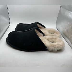 UGG Scuff Black Suede Slippers with Cream Fur Lining size mens 7